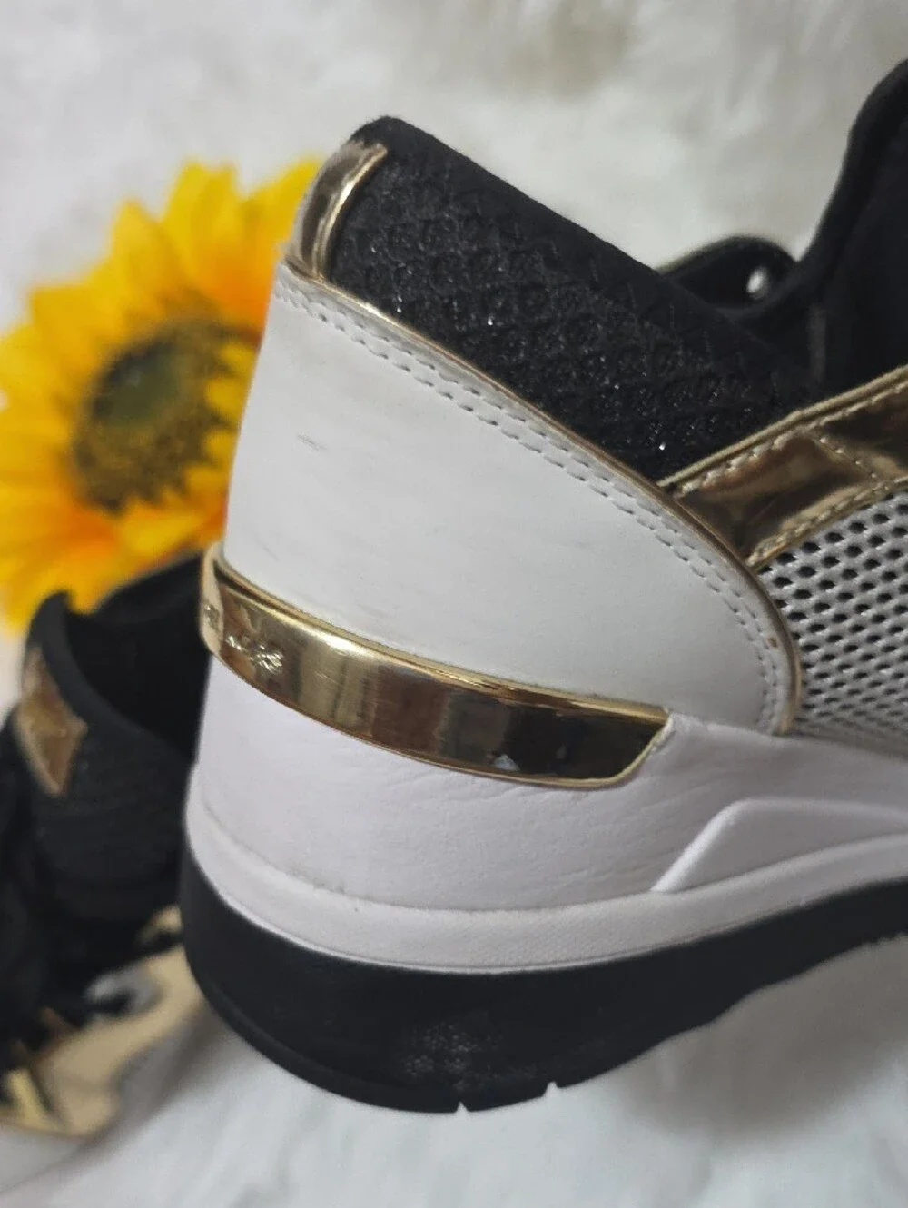 Michael Kors Black, Gold & White Lace-Up Mesh Sneakers